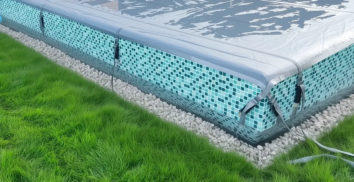 Покрывало для бассейна под снегом — защита зимой в Минусинске